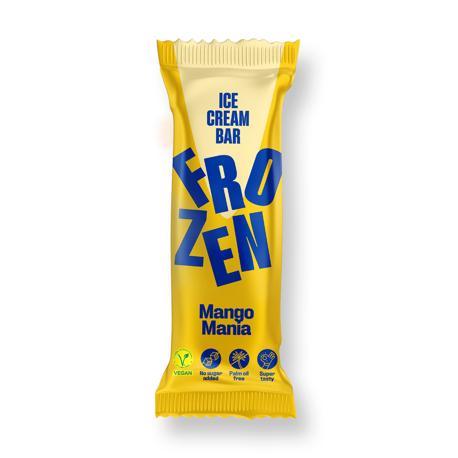 Gesunder veganer Eis-Riegel ohne Zuckerzusatz von Frozen Power in der Sorte Mango Mania mit kalorienreduziertem Eis