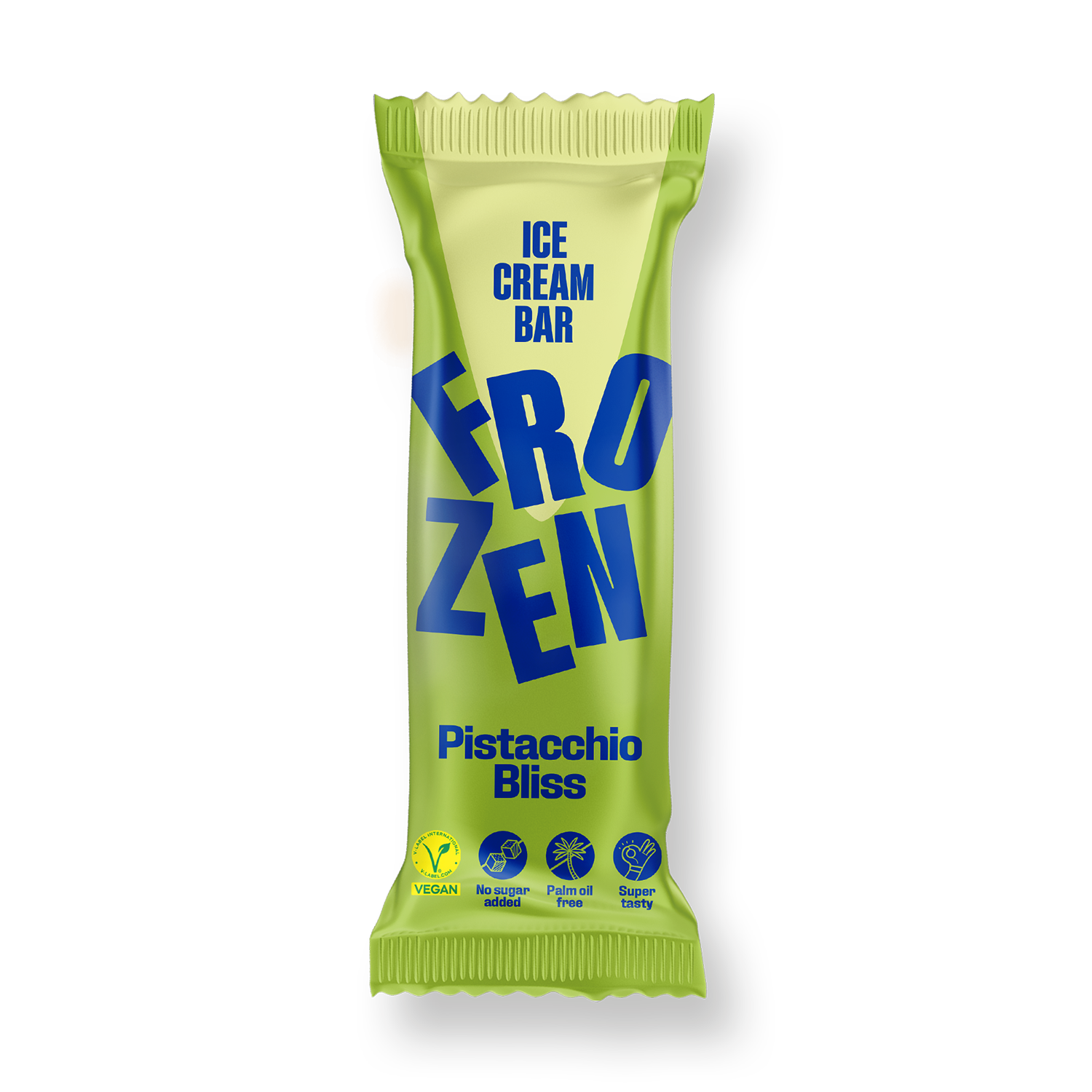 Gesunder veganer Eisriegel ohne Zuckerzusatz von Frozen Power in der Sorte Pistacchio Bliss