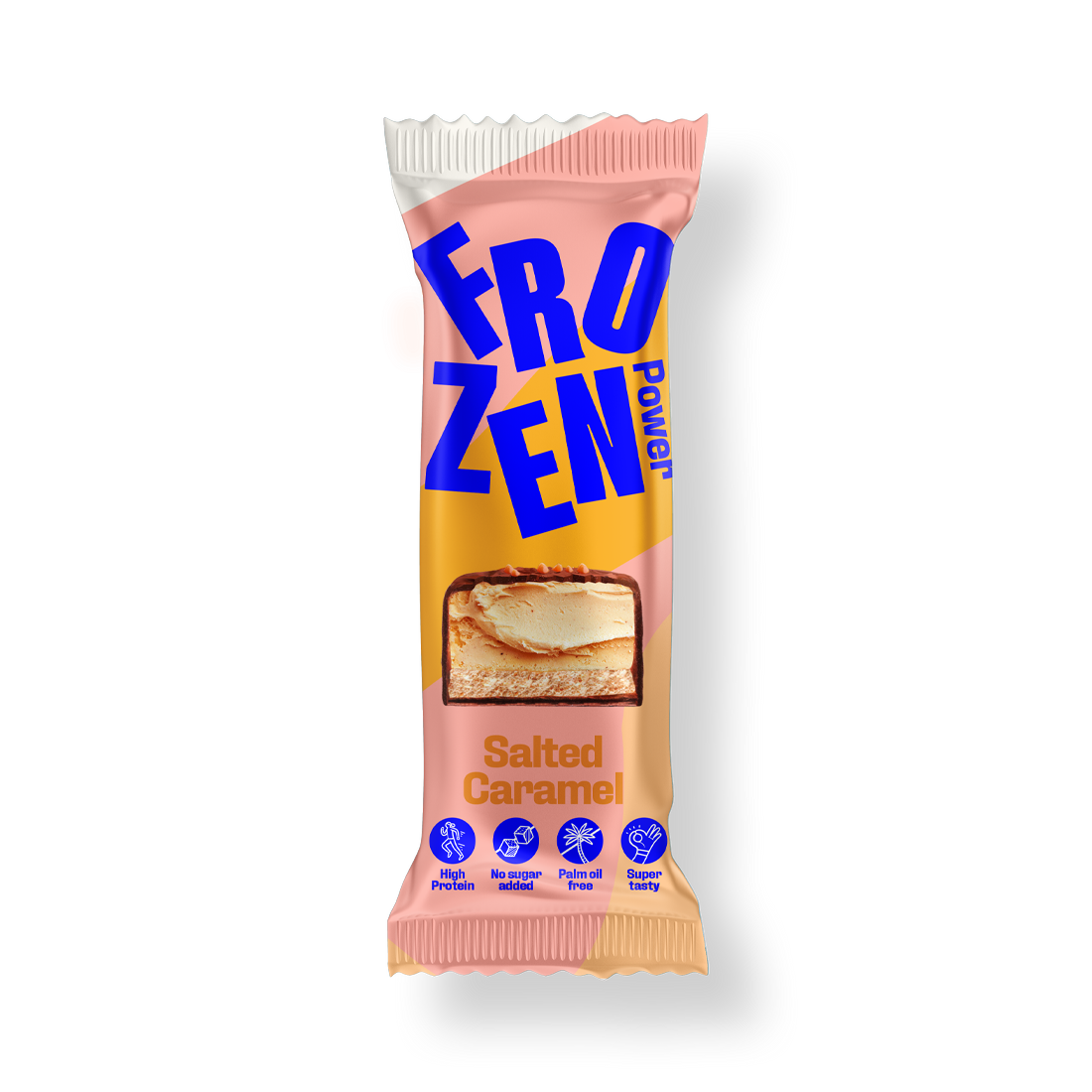 Leckerer Protein Eis-Riegel von Frozen Power ohne Zuckerzusatz in der Sorte Salted Caramel ist der perfekte Snack für Sportler