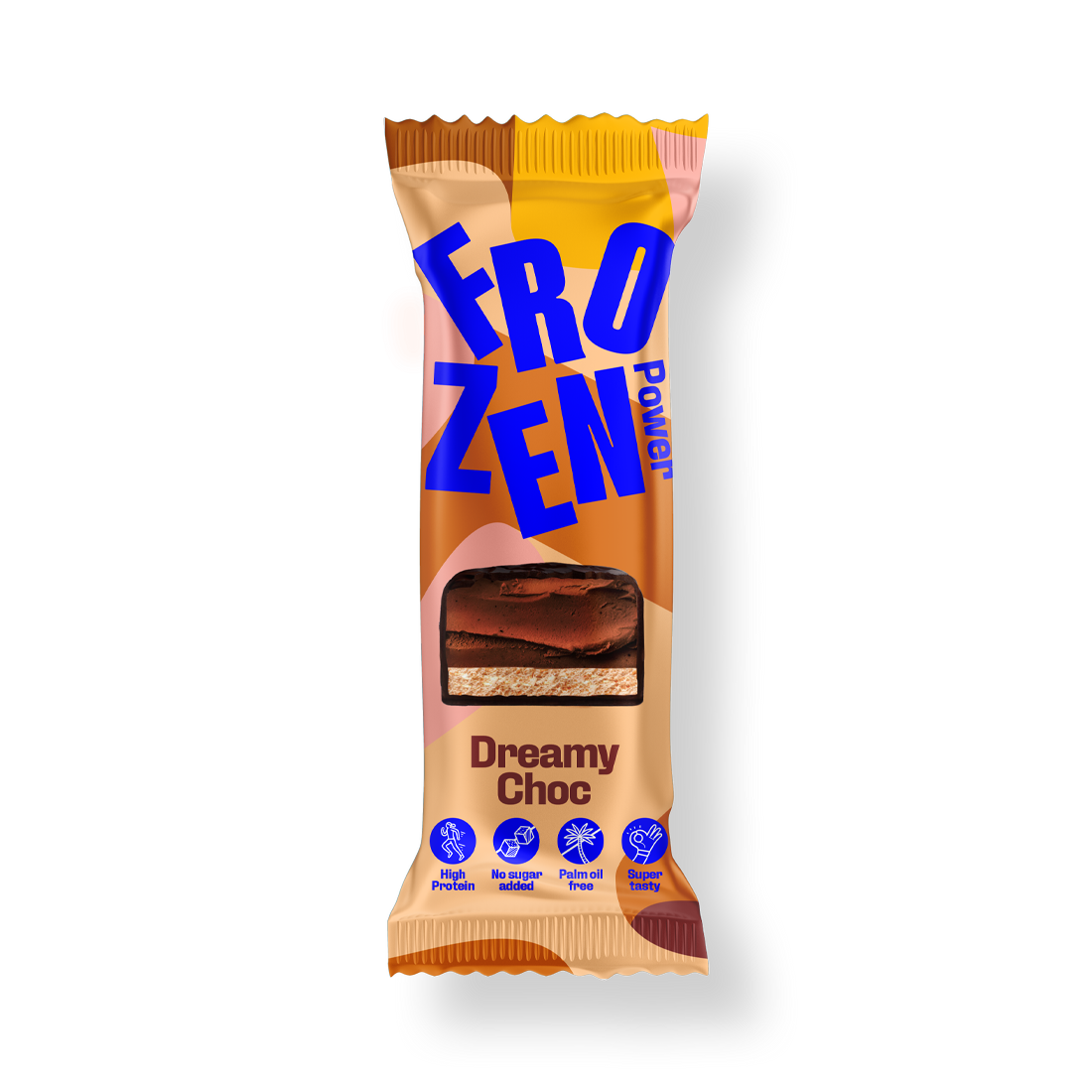 Schokoladen Protein Eis-Riegel von Frozen Power ohne Zuckerzusatz und hohem Proteingehalt in der Sorte Dreamy Choc für eine proteinreiche Ernährung.