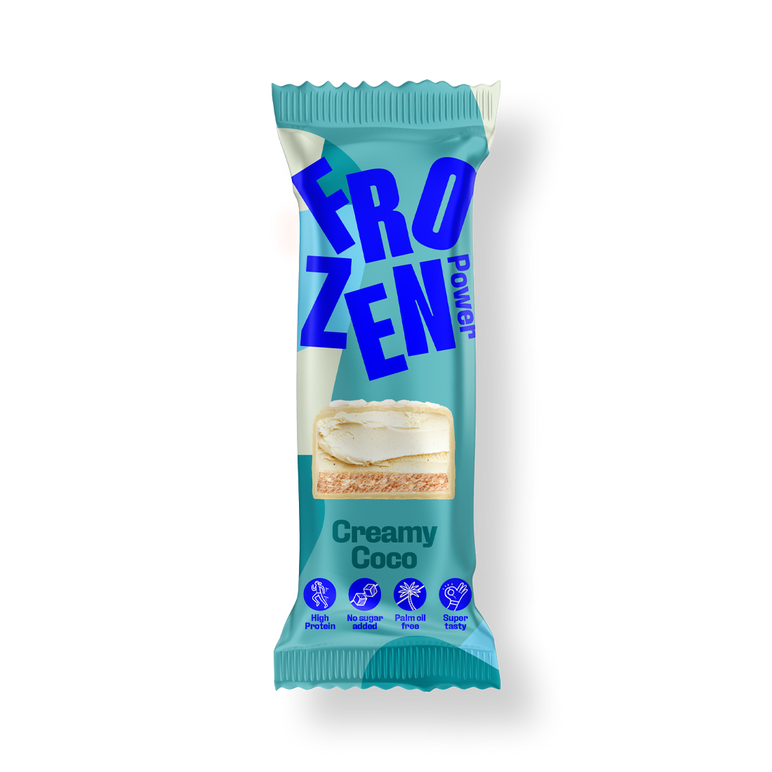 Der zuckerfreie Protein Eis-Riegel von Frozen Power in der Sorte Creamy Coco ist eine proteinreiche Dessert-Option.